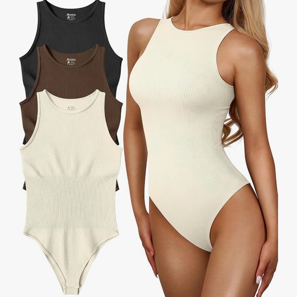 Sleeveless Ribbed Bodysuit - Cream and Black